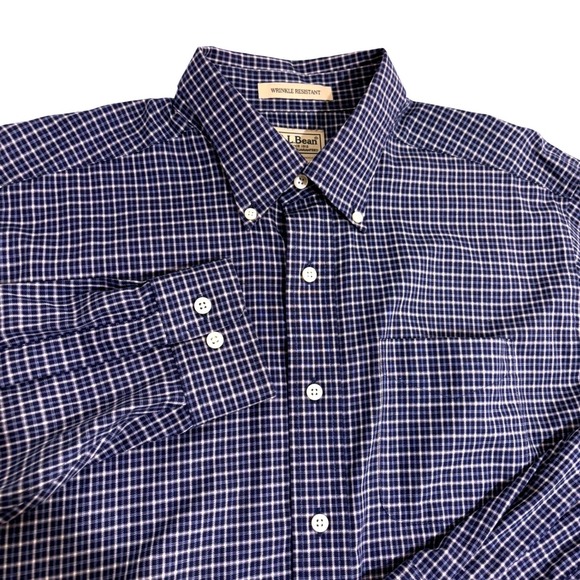 L.L. Bean Other - L.L. Bean Button Down Shirt Mens L Navy Blue White Check Wrinkle Resistant